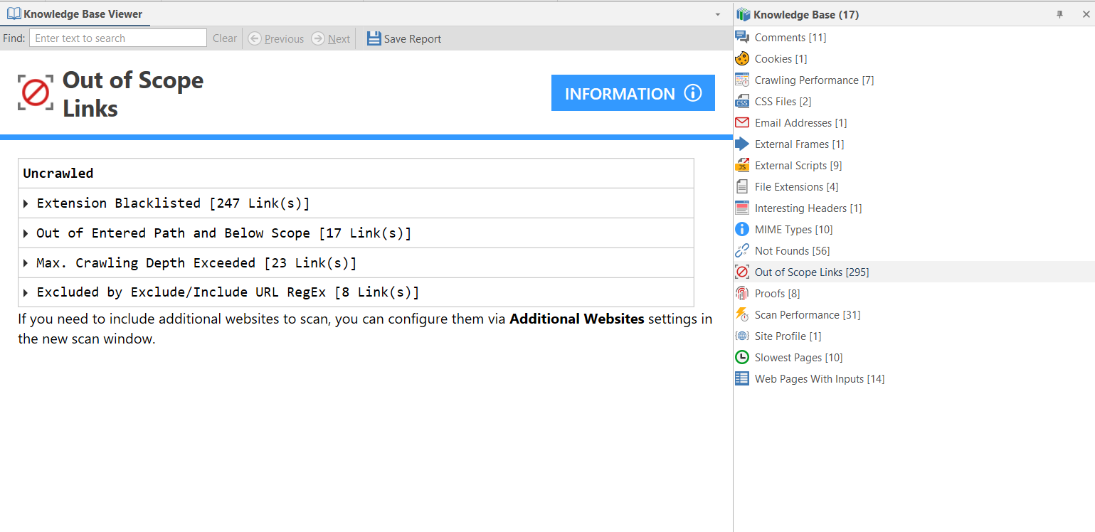 Out Of Scope Links Node Netsparker